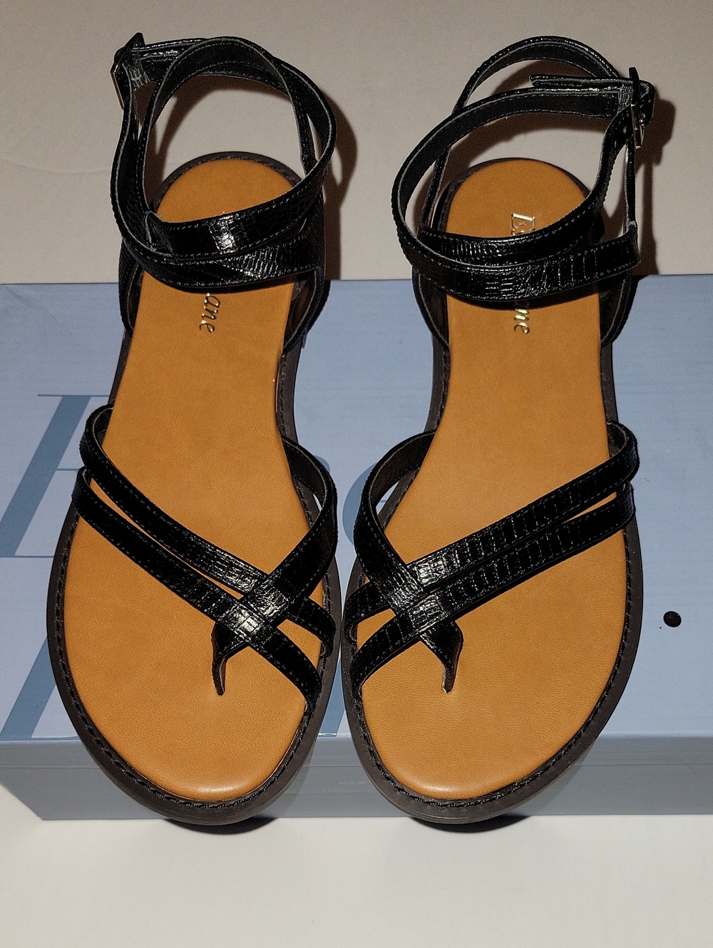 ESSEX LANE BLACK SZ 7 LEATHER WOMENS SANDALS NEW IN BOX